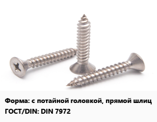 Саморез с потайной головкой, прямой шлиц ГОСТ: DIN 7972, упаковка 19 кг цена от 2574 ₼ / кг, где купить, условия доставки в Баку и Бакинская области